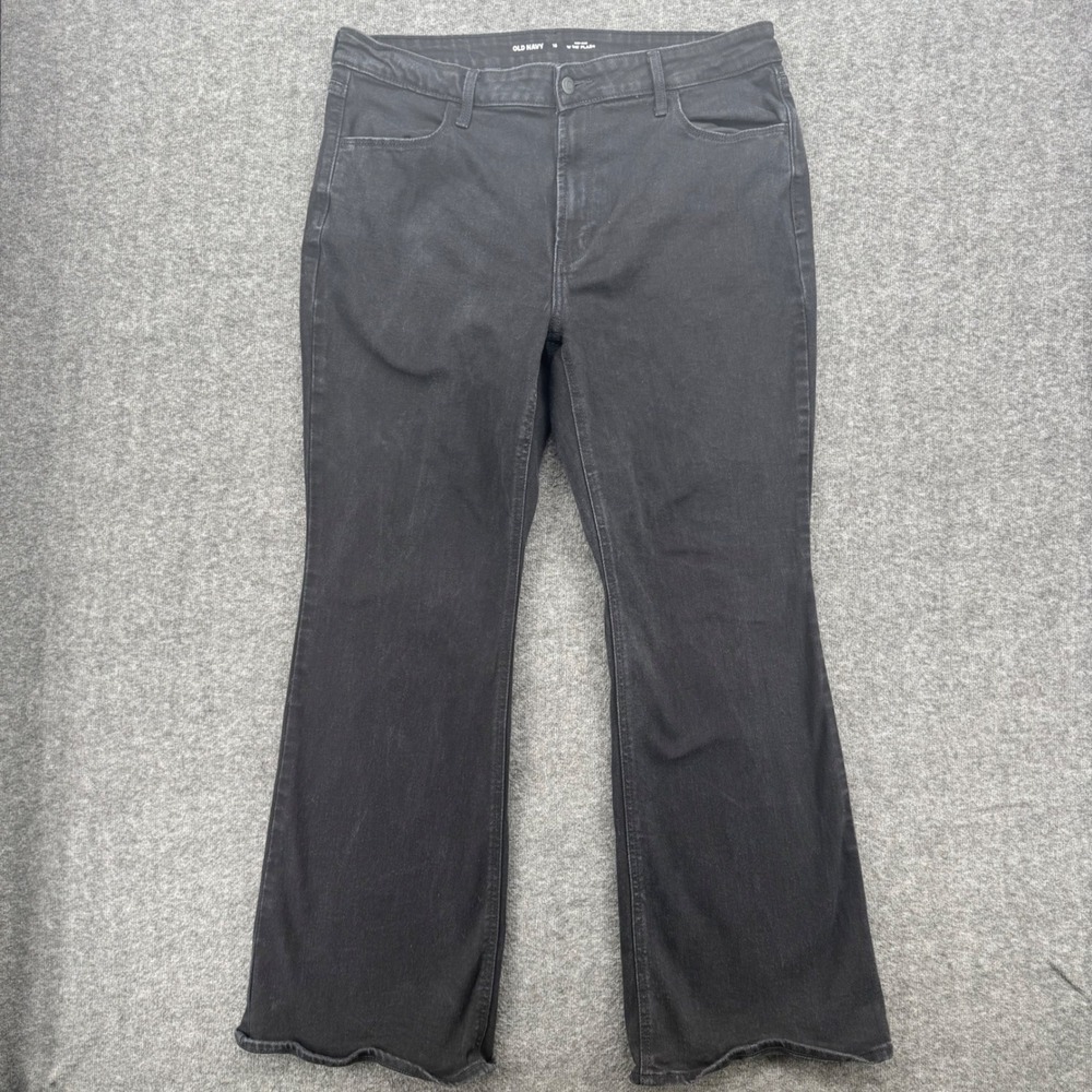 Old Navy Wow Flare Jeans Womens 16 High Rise Black Stretch Denim Pants tall